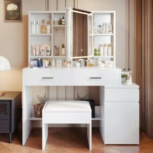 White Dressing Table With Jewelry Cabinet Makeup