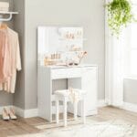 Dressing Table with Mirror and Glass Shelves