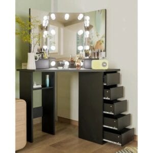 Mirror Dressing Table with 5 Drawers and 3 Lighting Modes