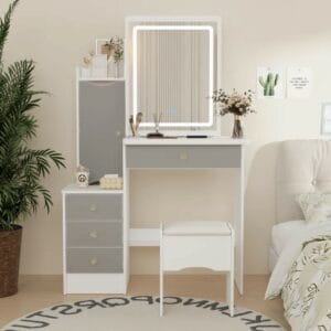 Grey Dressing Table with Mirror