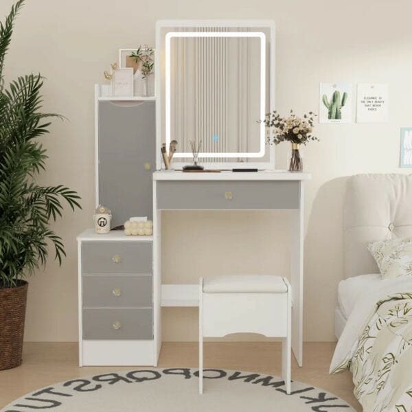 Grey Dressing Table with Mirror