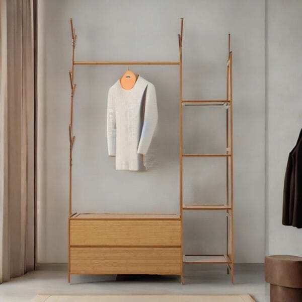 Hook Wooden Bamboo Coat Rack With Storage