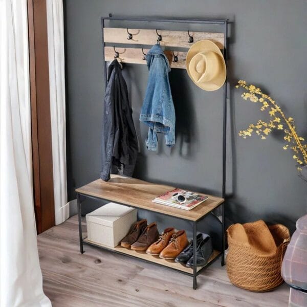 Hook Coat & Shoe Rack Hall Tree Bench