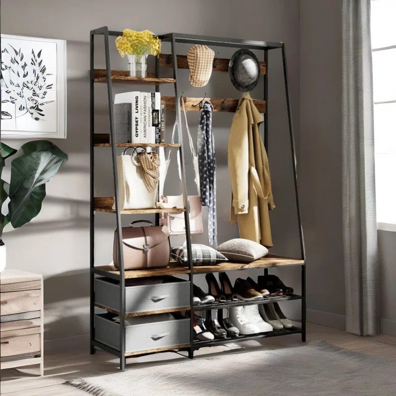 رف معلق للمعاطف مع خزانة تخزين للأحذية