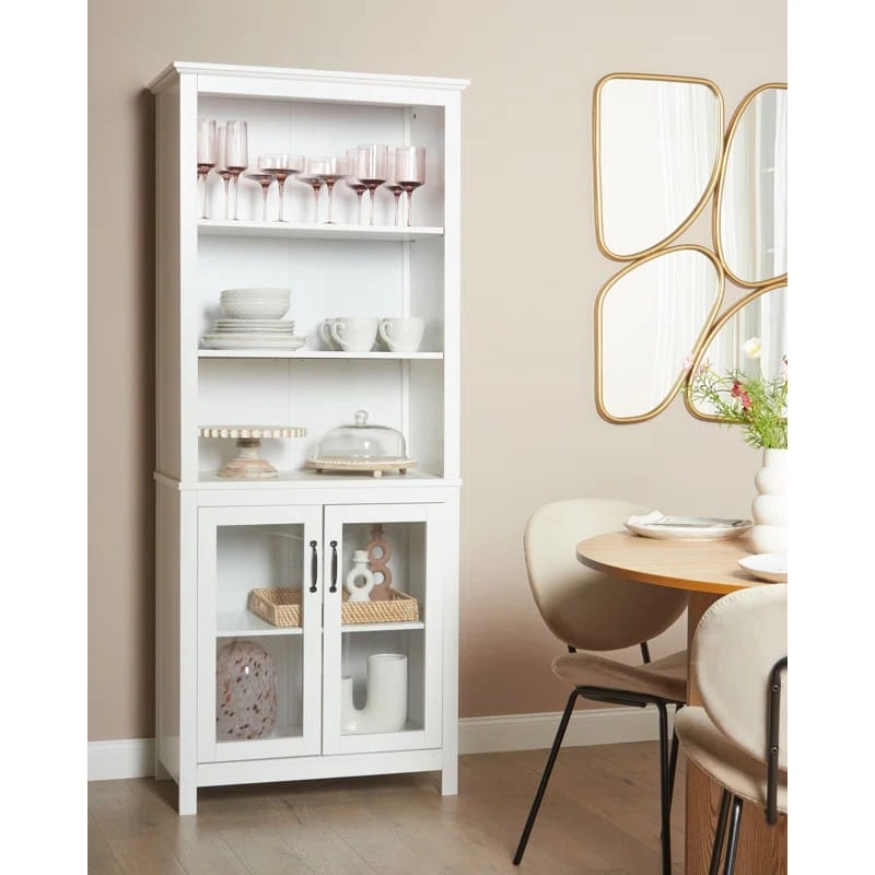 Ashel Display Cabinet with Glass Doors White Dining Hutch