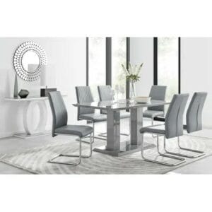 High Gloss Dining Table Set with 6 Luxury Faux Leather Dining Chairs