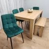Wooden Dining Table Set for 6 Oak Effect Table With 4 Velvet Chairs and 1 Bench