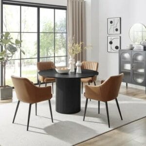 Round Dining Table Set With 4 Luxury Faux Leather Dining Chairs