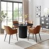 Round Dining Table Set With 4 Luxury Faux Leather Dining Chairs
