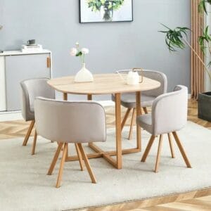 Space Saving Dining Table with 4 Velvet Chairs Set