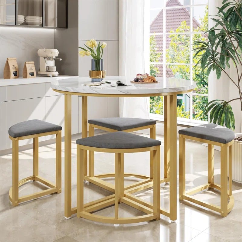 Dining Table Set With 4 Velvet Chairs