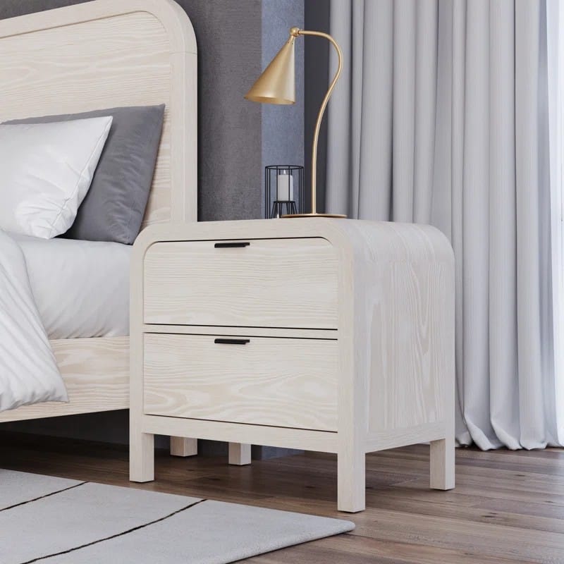 White Solid Wood Bedside Table