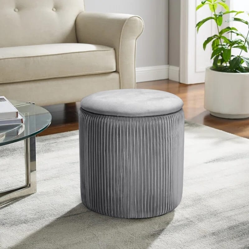 Velvet Round Solid Colour Ottoman with Storage
