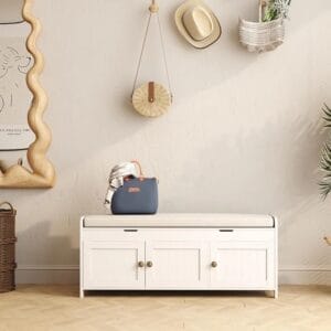 10 Pair Linen Blend Upholstered Shoe Storage Bench