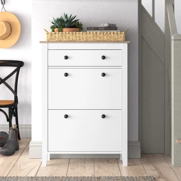 Wooden 12 Pair Flip Down Shoe Storage