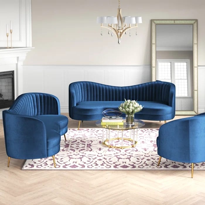 مجموعة غرفة معيشة من 3 قطع من المخمل ويسترهام