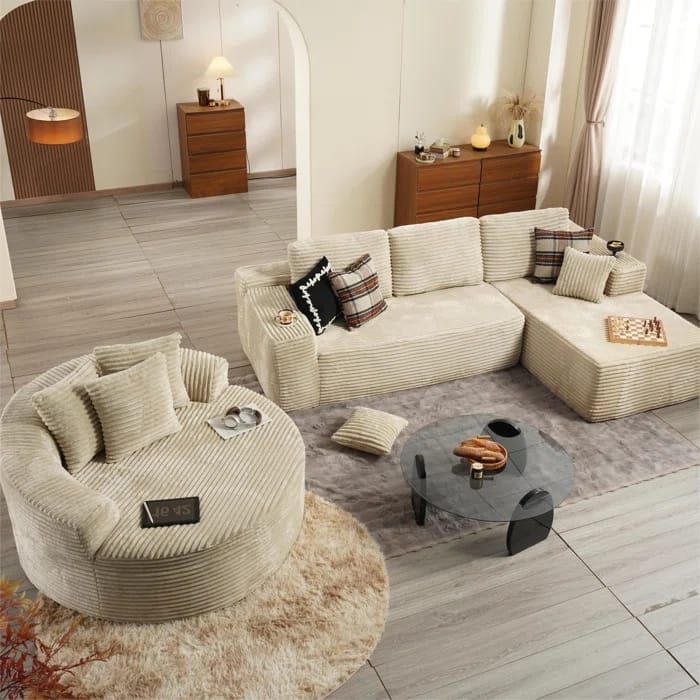 طقم غرفة معيشة من 3 قطع لا يحتاج إلى تجميع