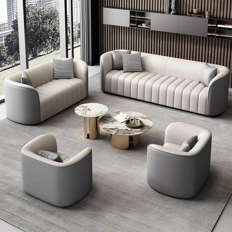 مجموعة غرفة معيشة من الجلد الصناعي المكونة من 6 قطع