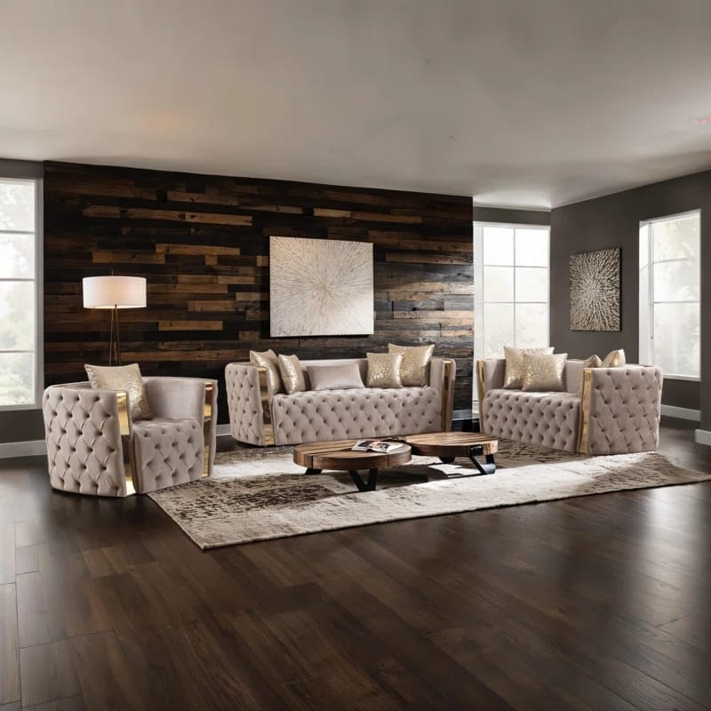 مجموعة غرفة معيشة من 3 قطع من المخمل Doruk