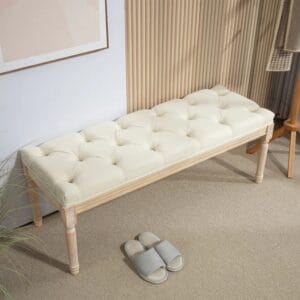 Creamy Polyester Upholstered Bench