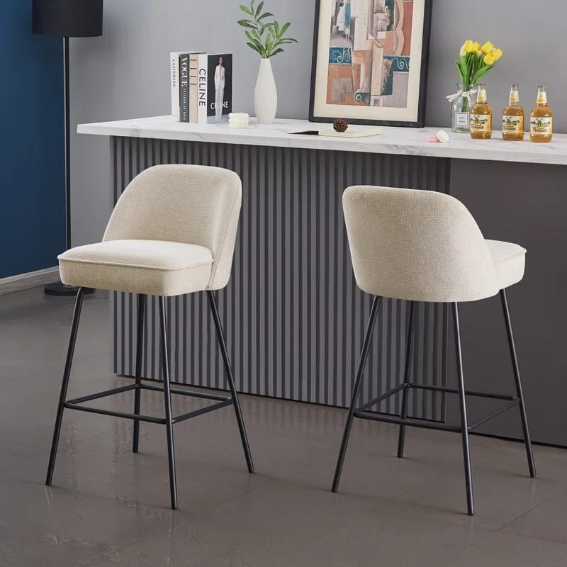 Set of 2 Modern Fabric Upholstered Bar Stools with Spring