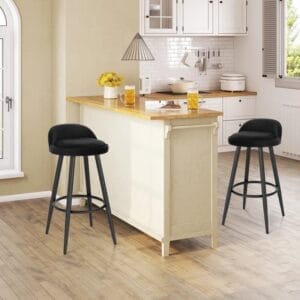 Set Of 2 Velvet Seat Bar Chairs Breakfast