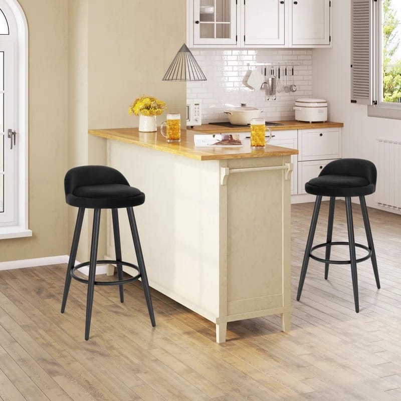 مجموعة من 2 كرسي بار مخملي للإفطار