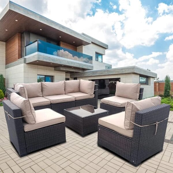 Rattan Wicker 6 - Person Seating Group with Cushions