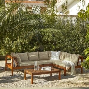 Seating Group with Cushions Corner Sofa Set and Cream Parasol