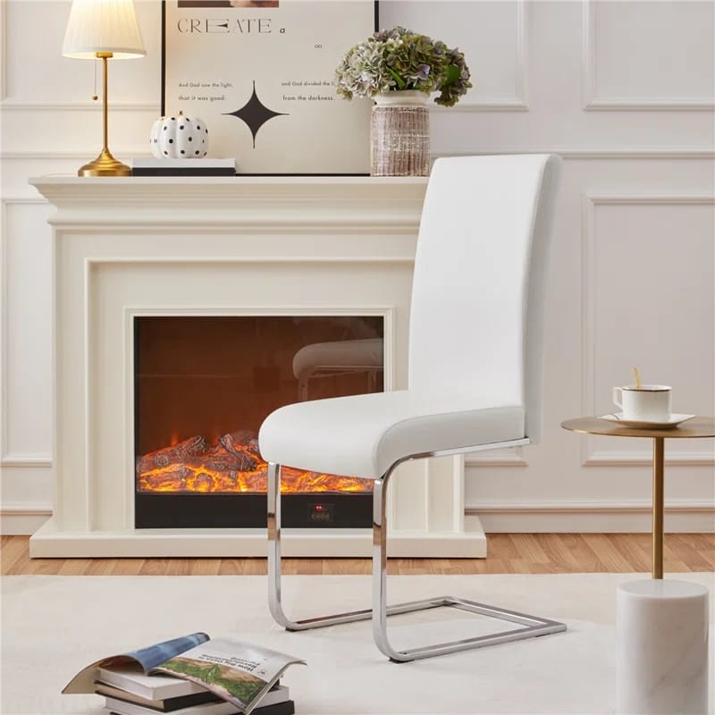 Set of 2 Chrome Legs High Back Kitchen Chairs