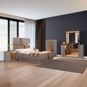 5PC Bedroom Set in Riversand with Golden Accent