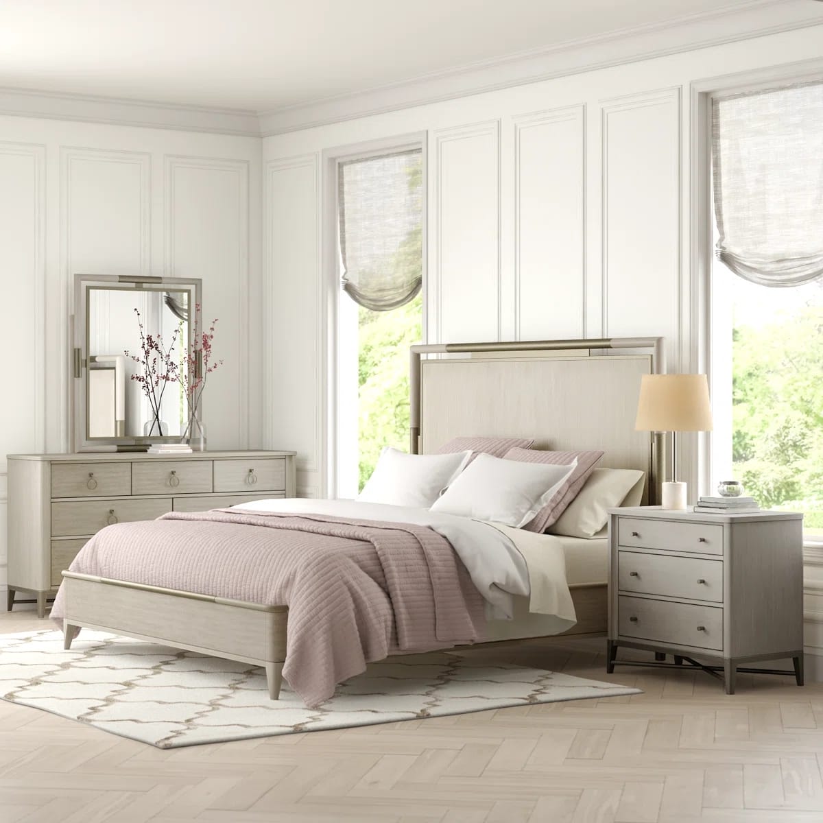 طقم غرفة نوم من الخشب الصلب مكون من 5 قطع