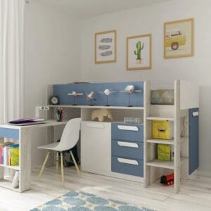 Blue Mid Sleeper Loft Bed Bed with Bookcase