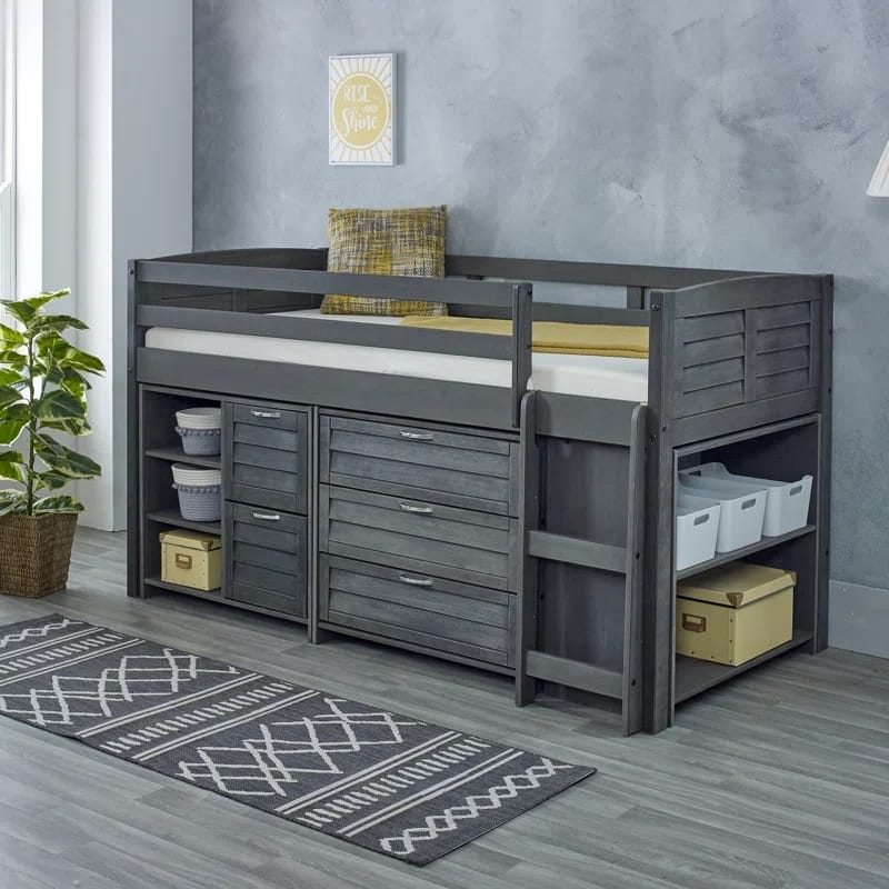 سرير علوى مريح مع 5 أدراج ورف كتب