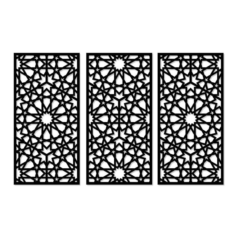 هوم جاليري جدارية خشب شكل أسلوب الأرابيسك ديكور حائط 3 لوحات 80X130 سم