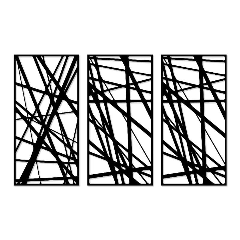 Decorative Abstract linear pattern wood wall Art 3 panels 80X130 cm