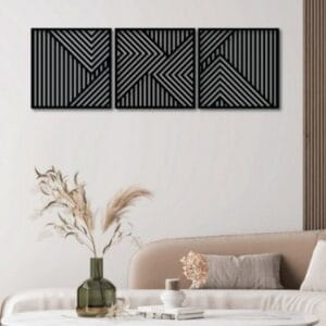 Geometric Wood Wall Art - Set of 3 Modern Panel Each 40x40