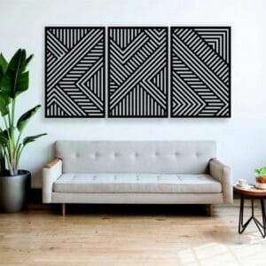 Geometric Wood Wall Art  Set of 3 Modern Panel Each 80x50