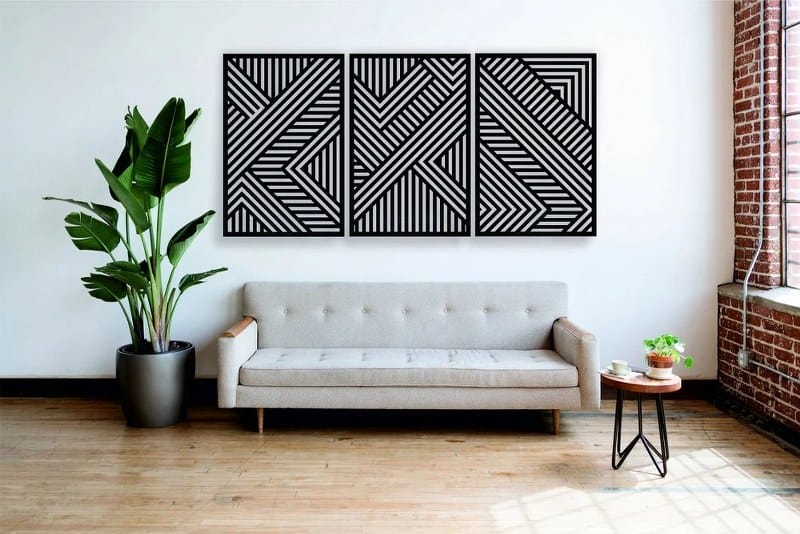 لوحة فنية جدارية من الخشب الهندسي - مجموعة من 3 لوحات حديثة كل منها 80x50