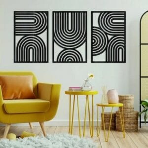 Mid Century Geometric Wood Wall Art - Set of 3 Modern Panel Each 80x50