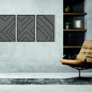 Mid Century Geometric Wood Wall Art, Set of 3 Modern Panel 80x50