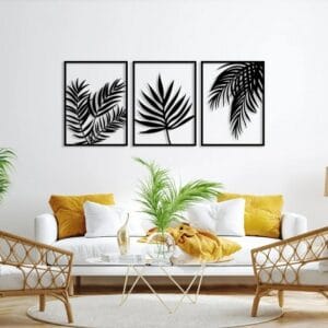 Tropical Leaves Wood Wall Art - Set of 3 Panel Each 60x40