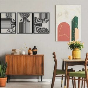Mid Century Modern Wood Wall art - Set of 3 Each 60x40