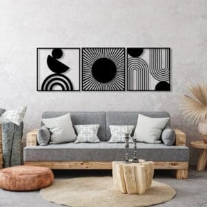 لوحة فنية هندسية فريدة للجدران - مجموعة من 3 لوحات كل منها 60x60