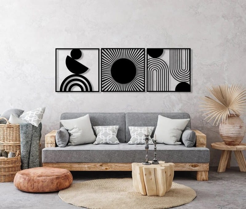 Geometric Unique wall Sticker art - Set of 3 Panel Each 60x60