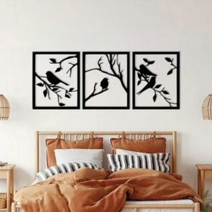 لوحة فنية جدارية على شكل طائر الشجر - مجموعة من 3 قطع مقاس 80x60
