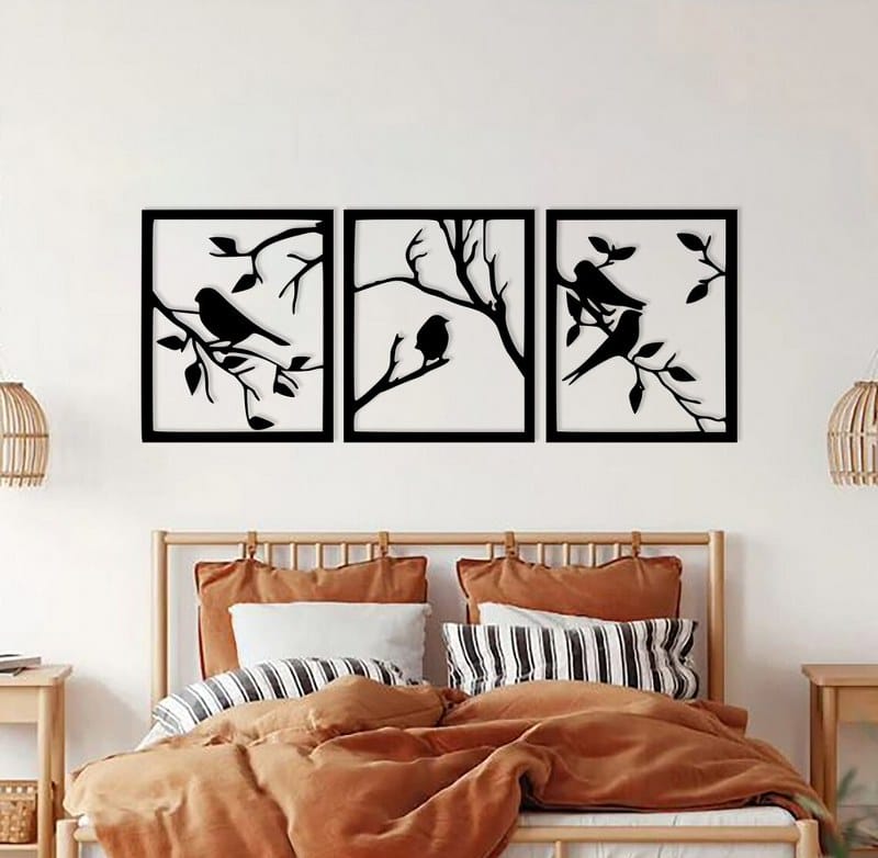 Tree Bird wall Sticker art - Set of 3 Each 80x60