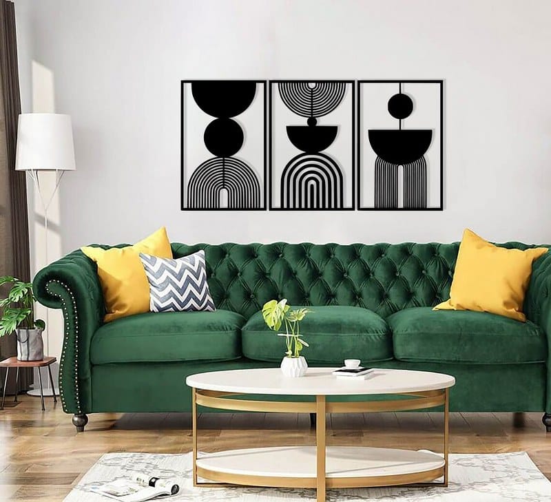 Geometric Mid Century Modern wall Sticker art Set of 3 Each 80x60