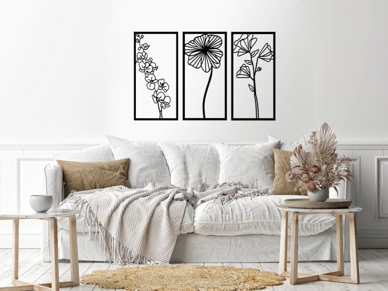 لوحة فنية جدارية على شكل أوراق الشجر 3 ألواح 80x120 لون أسود