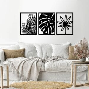 Leaves shape 3 panels wall sticker 80x180 Black